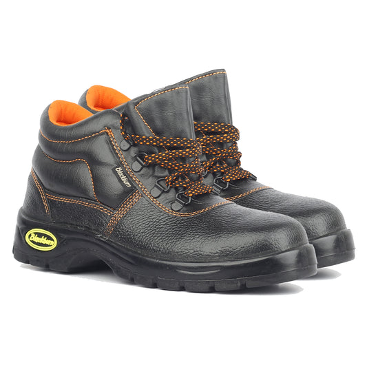 Blackburn Men's Leather | High Ankle | PU Sole | Safety Shoe | Excellent Grip Comfort & Slip Resistance | Single Density | Black | Safety Shoe with Steel Toe 275 SD Safety Shoes, Black