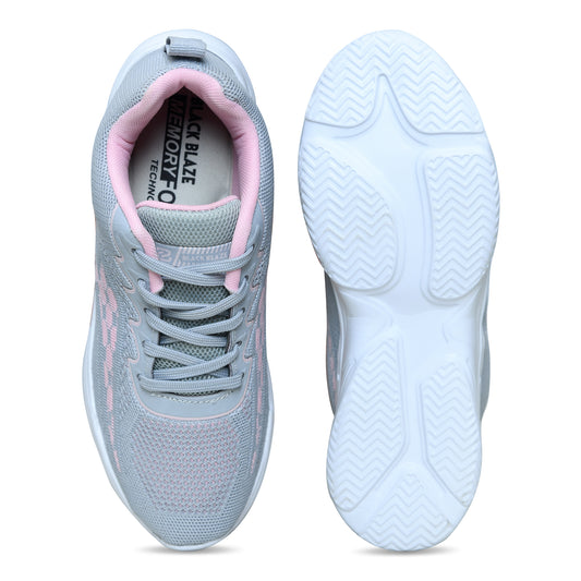 Blackblaze Women's Casual Sneakers, Grey and Pink, 9041