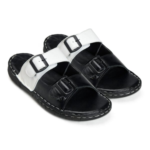 BlackBurn Slip-03 Black/White Men's Leather Sandal - Image 2