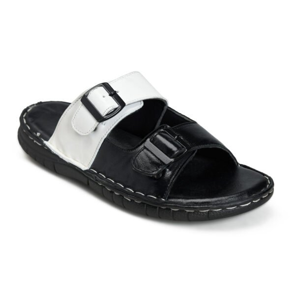 BlackBurn Slip-03 Black/White Men's Leather Sandal - Image 3