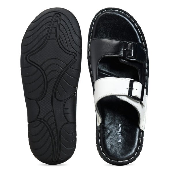 BlackBurn Slip-03 Black/White Men's Leather Sandal - Image 5